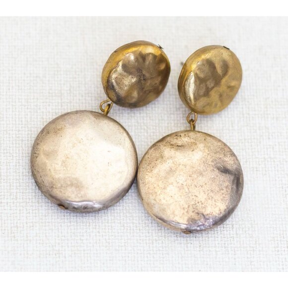 Vintage Silver Tone Brutalist Circular Dangle Earrings - AB2 - Picture 1 of 2